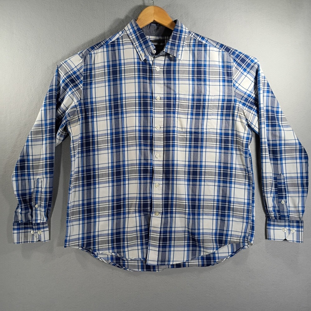 Mason James Shirt Mens Large Blue White Plaid Long Sleeve Casual